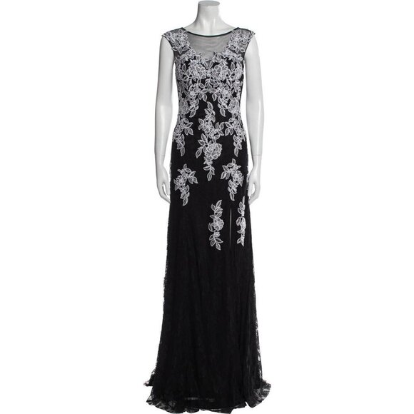 JVN by Jovani Black Lace White Embroidered Formal Gown $595 - Picture 5 of 14